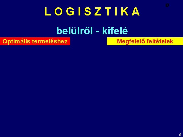 LOGISZTIKA Ø belülről - kifelé Optimális termeléshez Megfelelő feltételek 5 