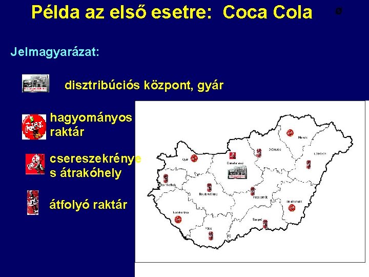 Példa az első esetre: Coca Cola Ø Jelmagyarázat: disztribúciós központ, gyár hagyományos raktár csereszekrénye