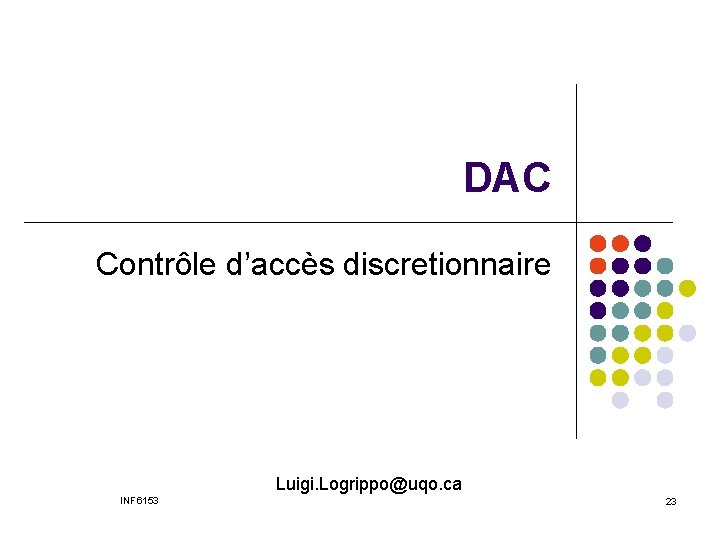 DAC Contrôle d’accès discretionnaire Luigi. Logrippo@uqo. ca INF 6153 23 