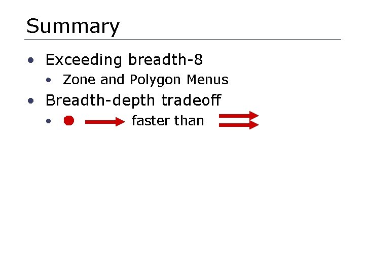 Summary • Exceeding breadth-8 • Zone and Polygon Menus • Breadth-depth tradeoff • faster