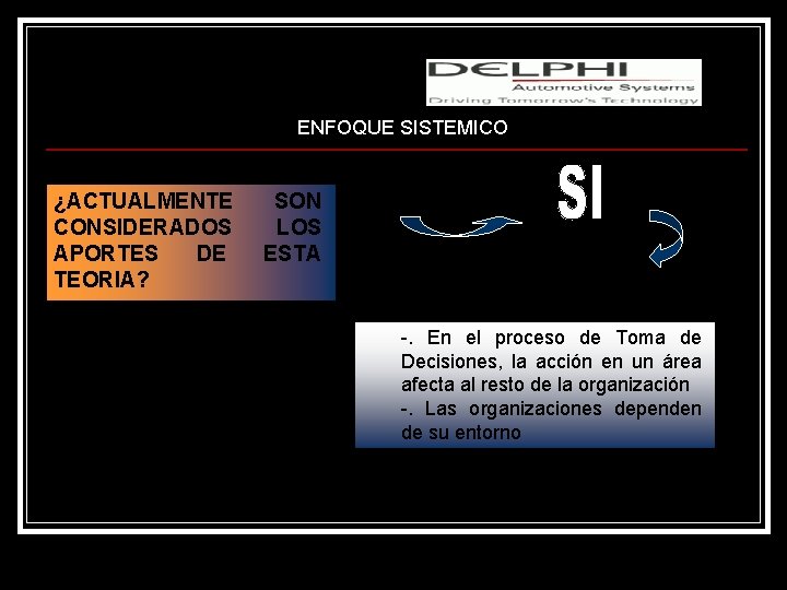 Lic. M. S. c. Adafrancys Salazar ENFOQUE SISTEMICO ¿ACTUALMENTE CONSIDERADOS APORTES DE TEORIA? SON