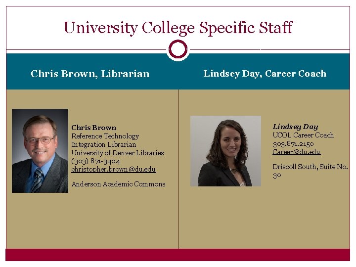 University College Specific Staff Chris Brown, Librarian Chris Brown Reference Technology Integration Librarian University