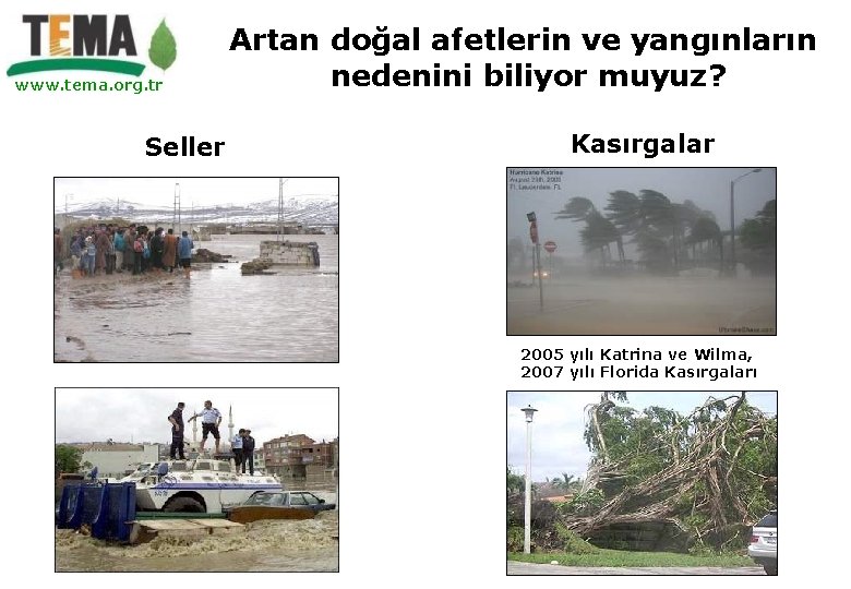 www. tema. org. tr Seller Artan doğal afetlerin ve yangınların nedenini biliyor muyuz? Kasırgalar