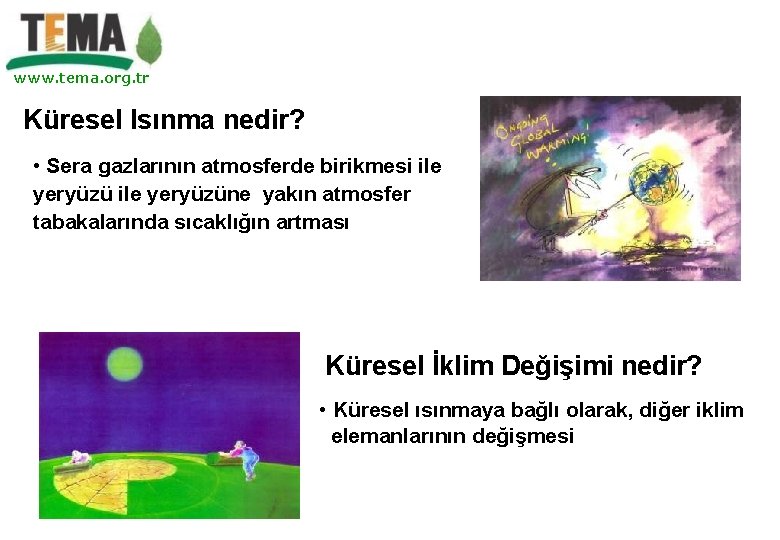 www. tema. org. tr Küresel Isınma nedir? • Sera gazlarının atmosferde birikmesi ile yeryüzüne