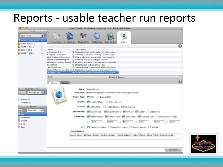 Reports - usable teacher run reports 