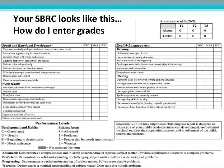 Your SBRC looks like this… How do I enter grades 