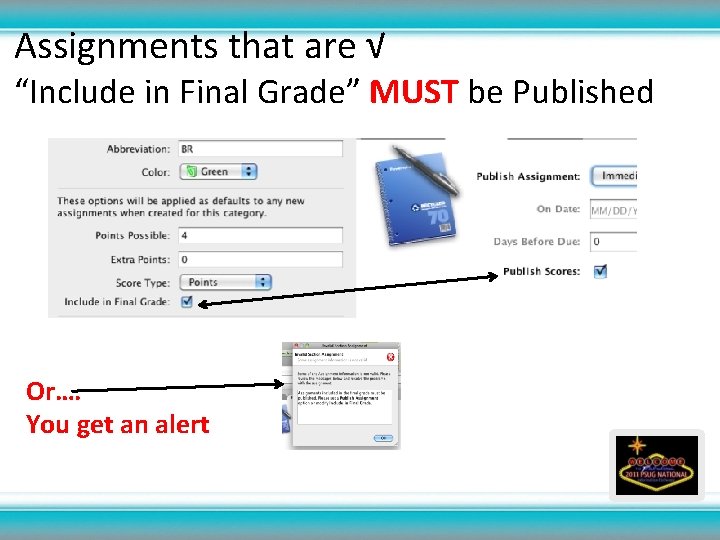 Assignments that are √ “Include in Final Grade” MUST be Published Or…. You get