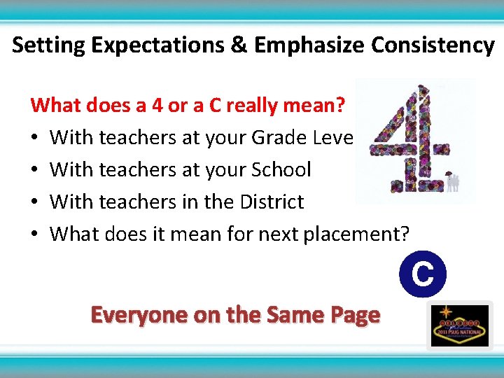 Setting Expectations & Emphasize Consistency What does a 4 or a C really mean?