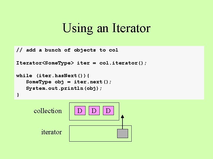 Using an Iterator // add a bunch of objects to col Iterator<Some. Type> iter