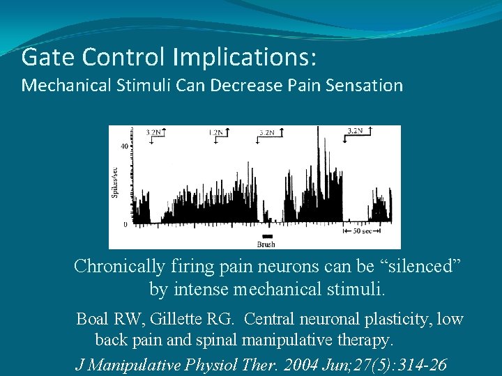 Gate Control Implications: Mechanical Stimuli Can Decrease Pain Sensation Chronically firing pain neurons can