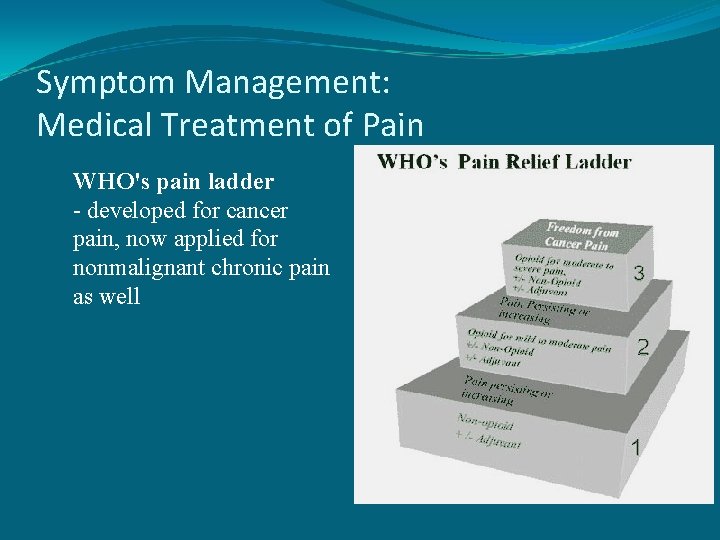 Symptom Management: Medical Treatment of Pain WHO's pain ladder - developed for cancer pain,