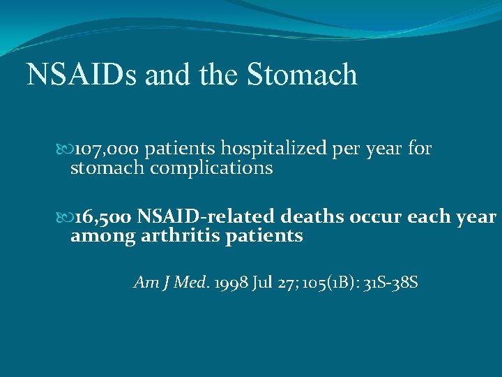 NSAIDs and the Stomach 107, 000 patients hospitalized per year for stomach complications 16,