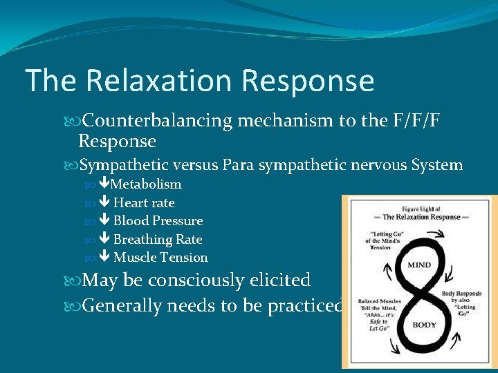 The Relaxation Response Counterbalancing mechanism to the F/F/F Response Sympathetic versus Para sympathetic nervous