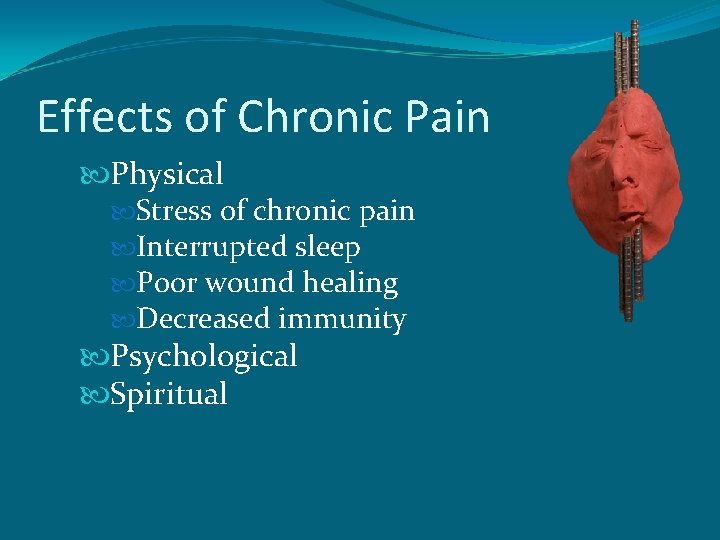 Effects of Chronic Pain Physical Stress of chronic pain Interrupted sleep Poor wound healing