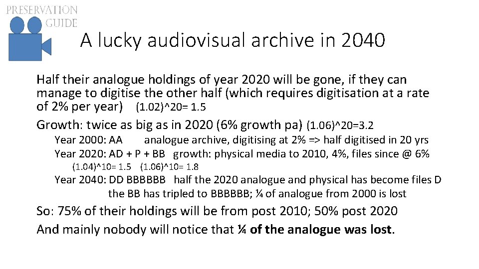 A lucky audiovisual archive in 2040 Half their analogue holdings of year 2020 will