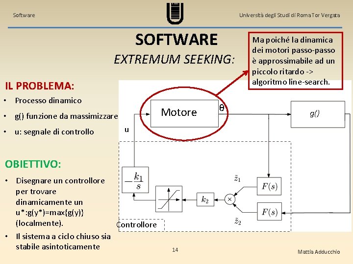 Software Università degli Studi di Roma Tor Vergata SOFTWARE EXTREMUM SEEKING: IL PROBLEMA: •