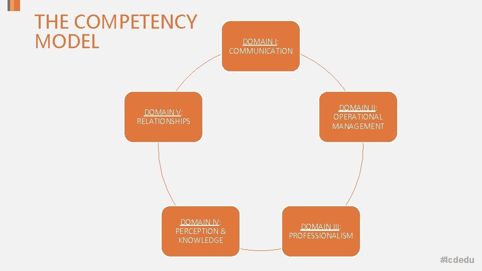 THE COMPETENCY MODEL DOMAIN V: RELATIONSHIPS DOMAIN IV: PERCEPTION & KNOWLEDGE DOMAIN I: COMMUNICATION THE COMPETENCY MODEL DOMAIN V: RELATIONSHIPS DOMAIN IV: PERCEPTION & KNOWLEDGE DOMAIN I: COMMUNICATION