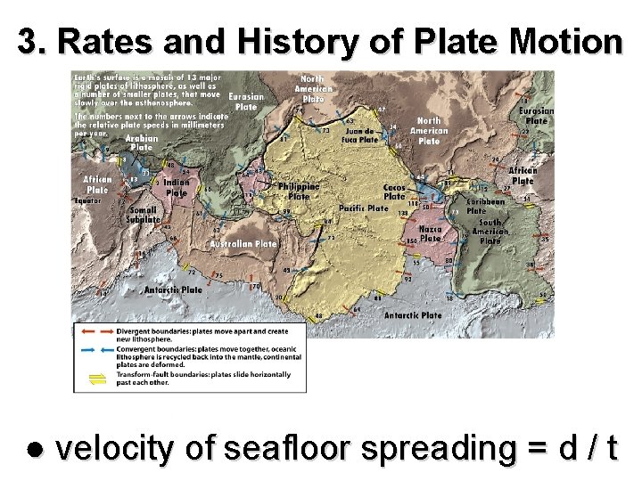 3. Rates and History of Plate Motion ● velocity of seafloor spreading = d