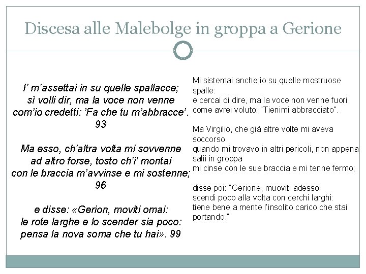 Discesa alle Malebolge in groppa a Gerione I’ m’assettai in su quelle spallacce; sì