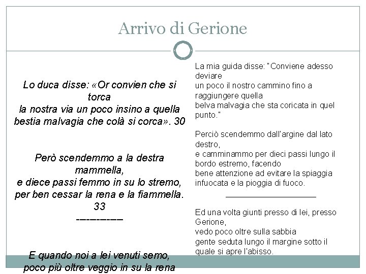 Arrivo di Gerione Lo duca disse: «Or convien che si torca la nostra via