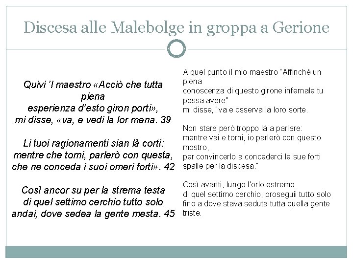 Discesa alle Malebolge in groppa a Gerione Quivi ’l maestro «Acciò che tutta piena