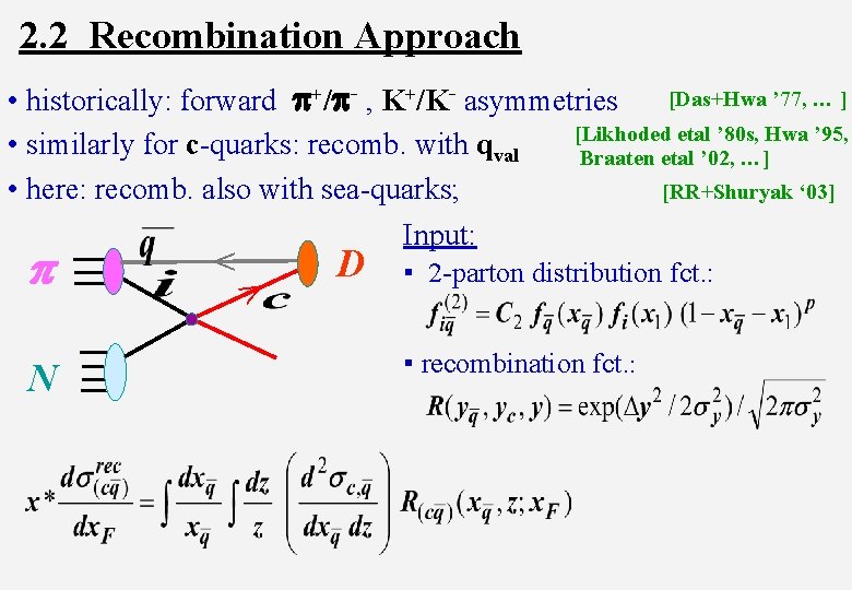 2. 2 Recombination Approach [Das+Hwa ’ 77, … ] • historically: forward p+/p- ,