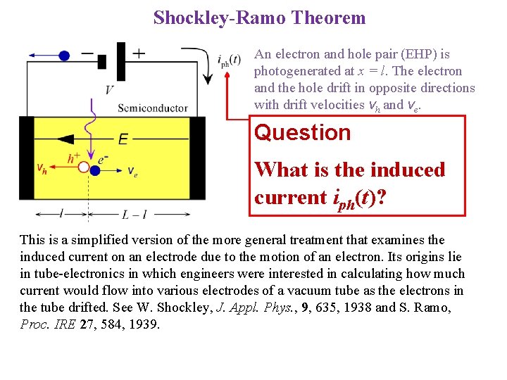 Shockley-Ramo Theorem An electron and hole pair (EHP) is photogenerated at x = l.
