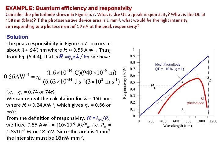 EXAMPLE: Quantum efficiency and responsivity Consider the photodiode shown in Figure 5. 7. What