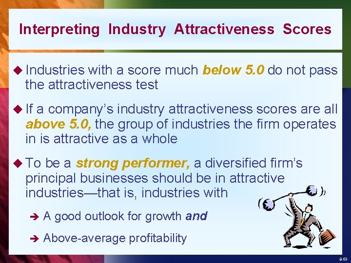 Interpreting Industry Attractiveness Scores u Industries with a score much below 5. 0 do