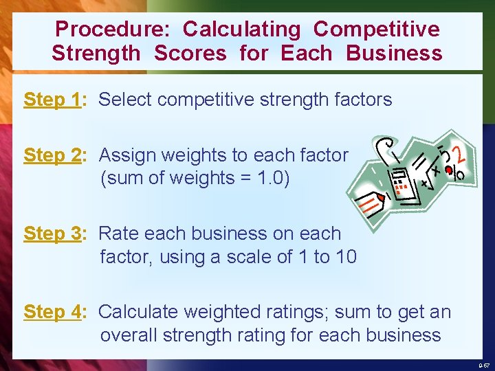 Procedure: Calculating Competitive Strength Scores for Each Business Step 1: Select competitive strength factors