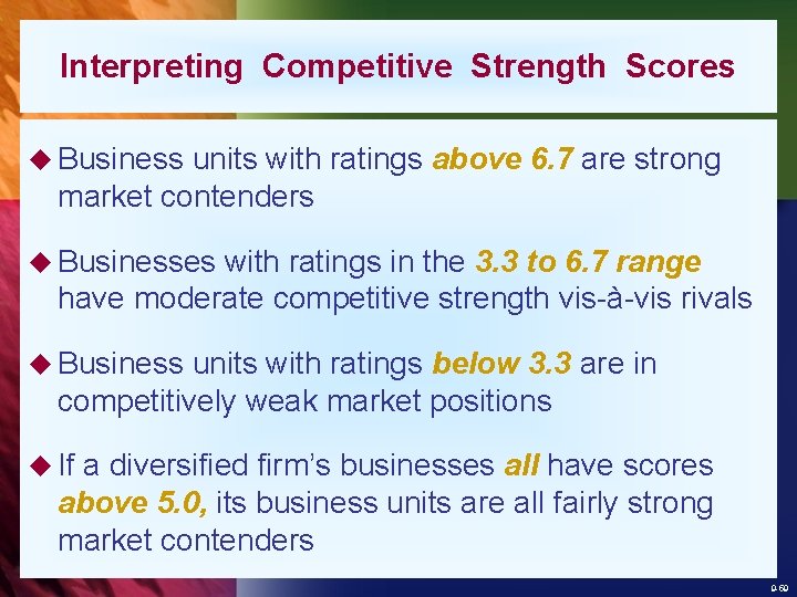 Interpreting Competitive Strength Scores u Business units with ratings above 6. 7 are strong