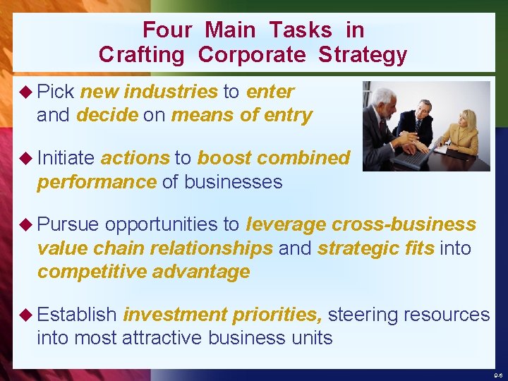 Four Main Tasks in Crafting Corporate Strategy u Pick new industries to enter and