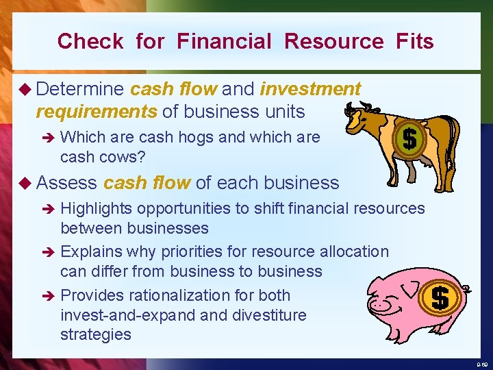 Check for Financial Resource Fits u Determine cash flow and investment requirements of business