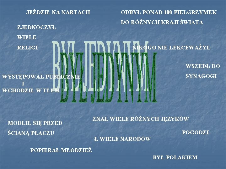 JEŹDZIŁ NA NARTACH ZJEDNOCZYŁ ODBYŁ PONAD 100 PIELGRZYMEK DO RÓŻNYCH KRAJI ŚWIATA WIELE RELIGI