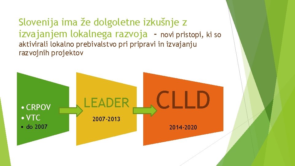 Slovenija ima že dolgoletne izkušnje z izvajanjem lokalnega razvoja - novi pristopi, ki so