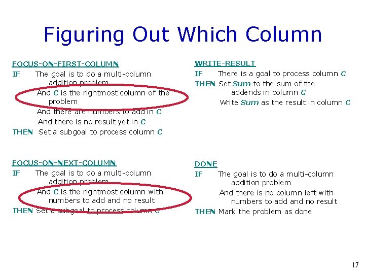 Figuring Out Which Column FOCUS-ON-FIRST-COLUMN IF The goal is to do a multi-column addition