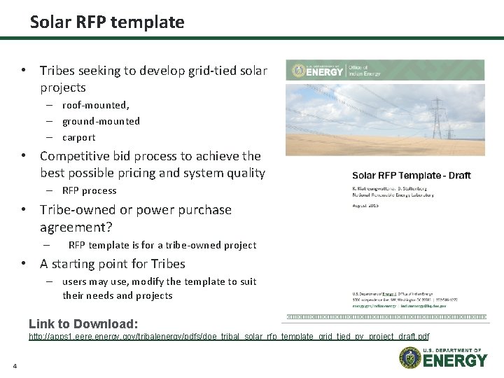 Solar RFP template • Tribes seeking to develop grid-tied solar projects – roof-mounted, –