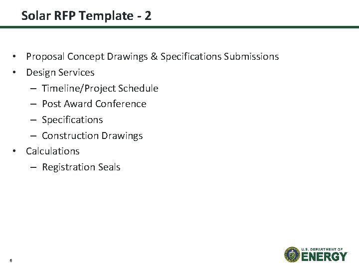 Solar RFP Template - 2 • Proposal Concept Drawings & Specifications Submissions • Design
