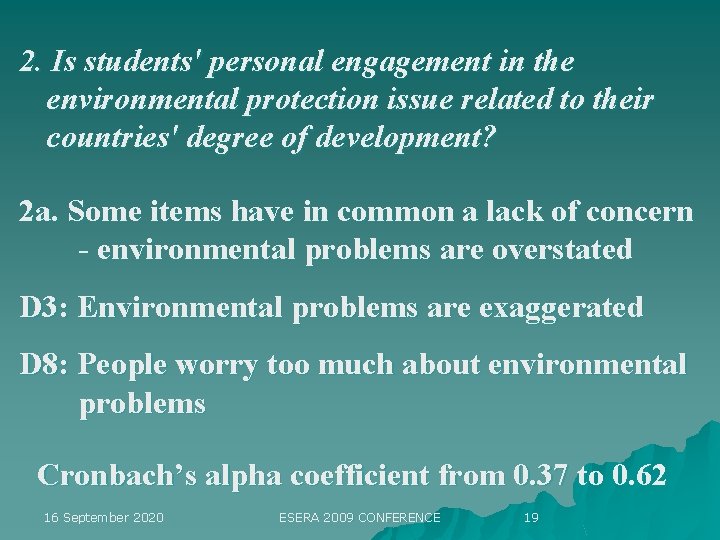 2. Is students' personal engagement in the environmental protection issue related to their countries'