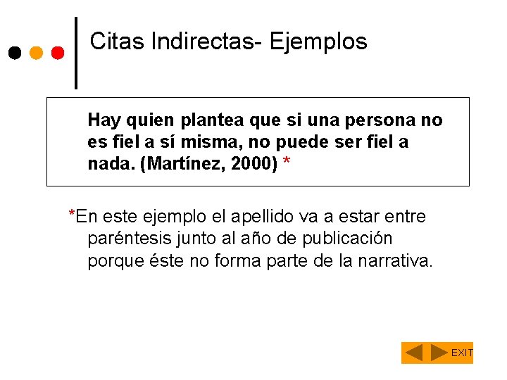 Citas Indirectas- Ejemplos Hay quien plantea que si una persona no es fiel a