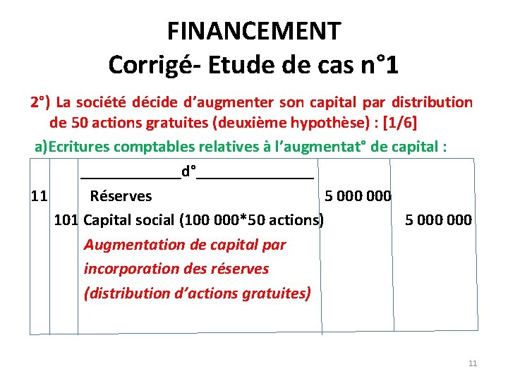 FINANCEMENT Corrigé- Etude de cas n° 1 2°) La société décide d’augmenter son capital FINANCEMENT Corrigé- Etude de cas n° 1 2°) La société décide d’augmenter son capital