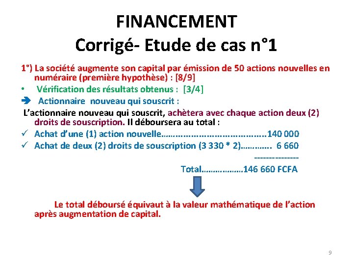 FINANCEMENT Corrigé- Etude de cas n° 1 1°) La société augmente son capital par FINANCEMENT Corrigé- Etude de cas n° 1 1°) La société augmente son capital par