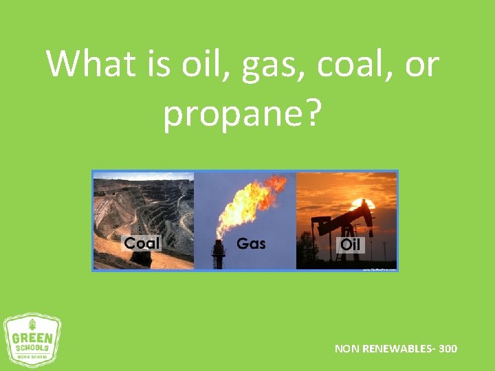 What is oil, gas, coal, or propane? NON RENEWABLES- 300 