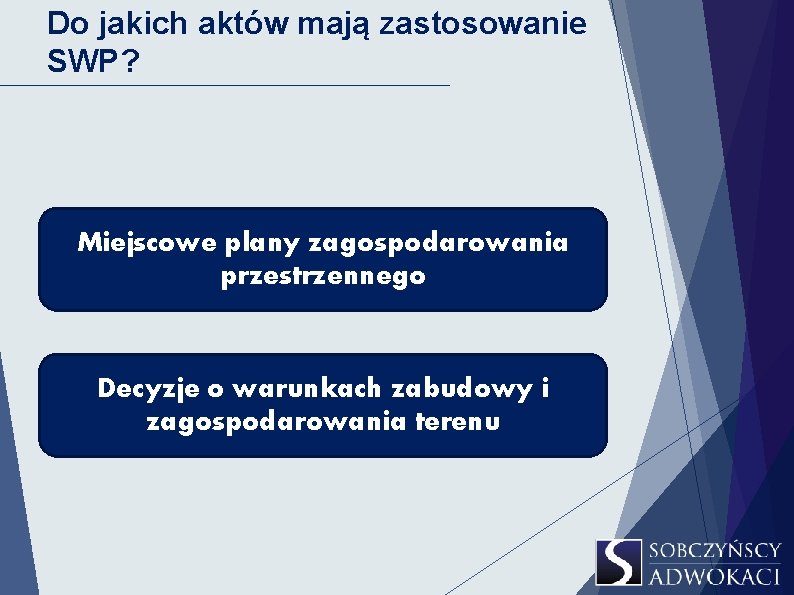 Do jakich aktów mają zastosowanie SWP? Miejscowe plany zagospodarowania przestrzennego Decyzje o warunkach zabudowy