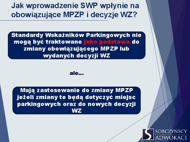 Jak wprowadzenie SWP wpłynie na obowiązujące MPZP i decyzje WZ? Standardy Wskaźników Parkingowych nie