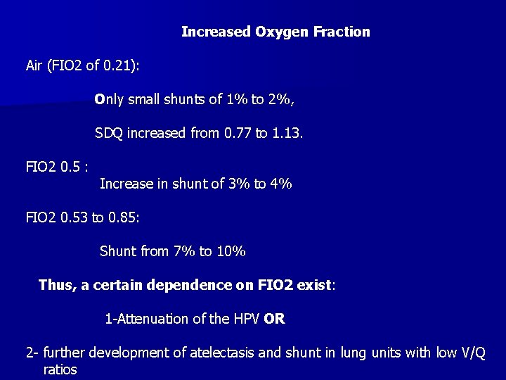 Increased Oxygen Fraction Air (FIO 2 of 0. 21): Only small shunts of 1%
