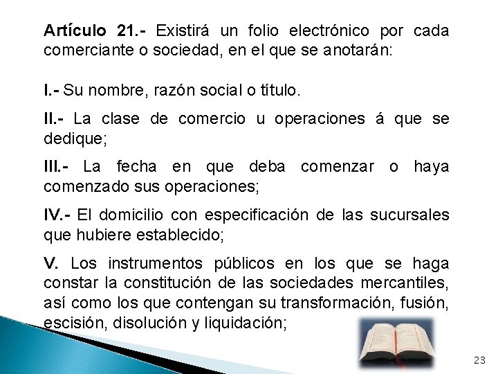 Artículo 21. - Existirá un folio electrónico por cada comerciante o sociedad, en el