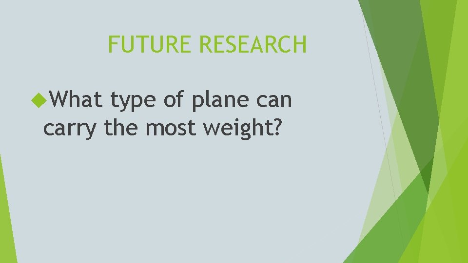 FUTURE RESEARCH What type of plane can carry the most weight? 