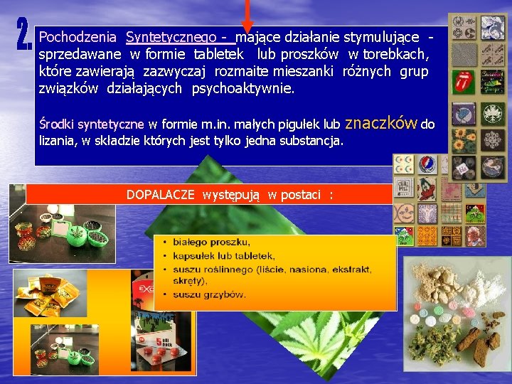 Pochodzenia Syntetycznego - mające działanie stymulujące - sprzedawane w formie tabletek lub proszków w