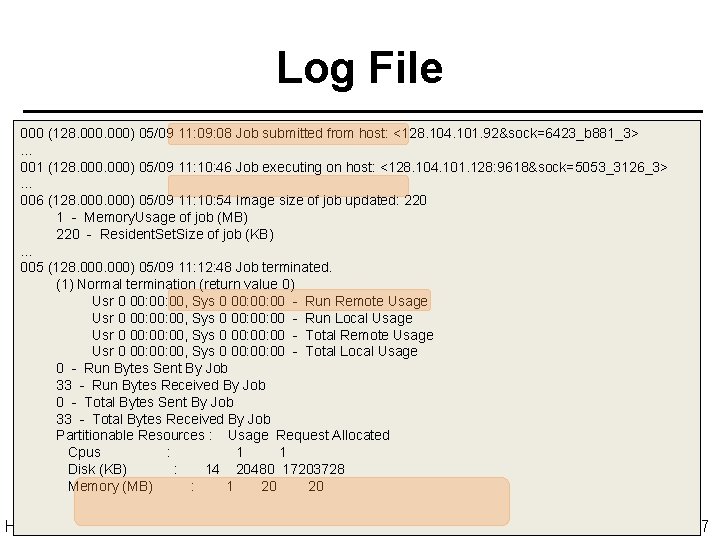 Log File 000 (128. 000) 05/09 11: 09: 08 Job submitted from host: <128.